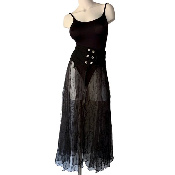 French Designer Biche de Bère vintage tiered/crinkled/pliseé sheer maxi skirt - Picture 6 of 15